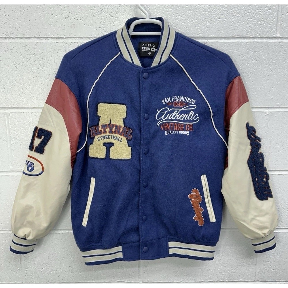 Aelfric Eden Varsity Jacket Blue Vintage Graphic Baseball / Men's Small